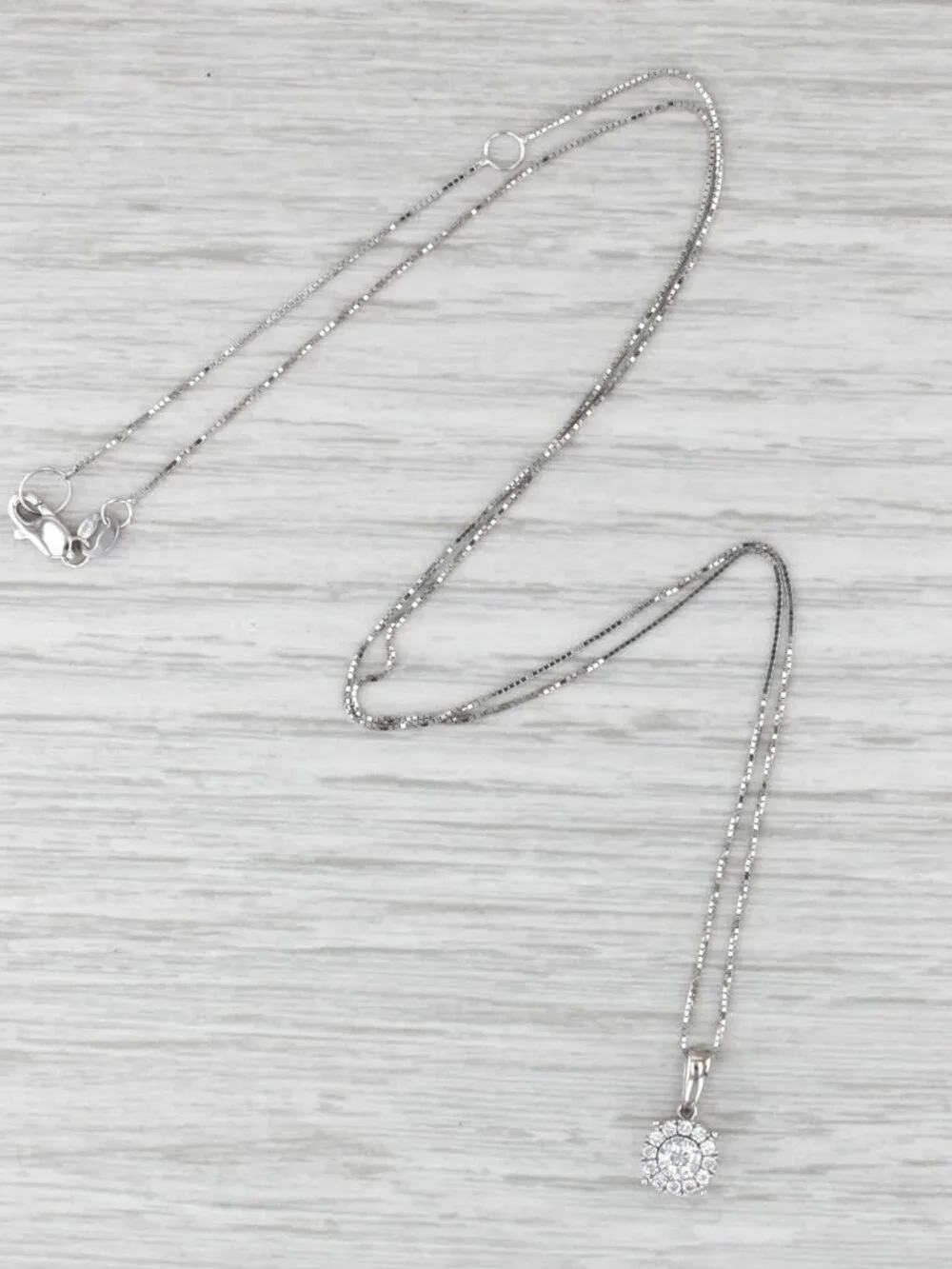 0.16ctw Diamond Halo Pendant Necklace 14k White Gold 16-18